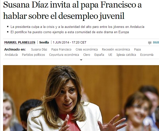 Susana Díaz, abriendo el PSOE a la sociedad. Con sus manos, nos muestra el tamaño del bujero que abre.